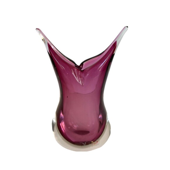 MCM Murano Sommerso Hand Blown Glass Vase 9" Purple Pointed Tips Formia Italy - Picture 1 of 16